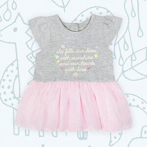 Gerber Baby Girls Short Sleeve Pink And Gray Princess Tutu Dress- Size 0-3 Month